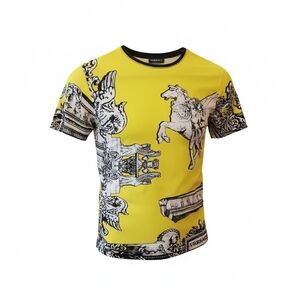 Yellow Baroque Horse & Angel Graphic Top | Statement Print Tee
